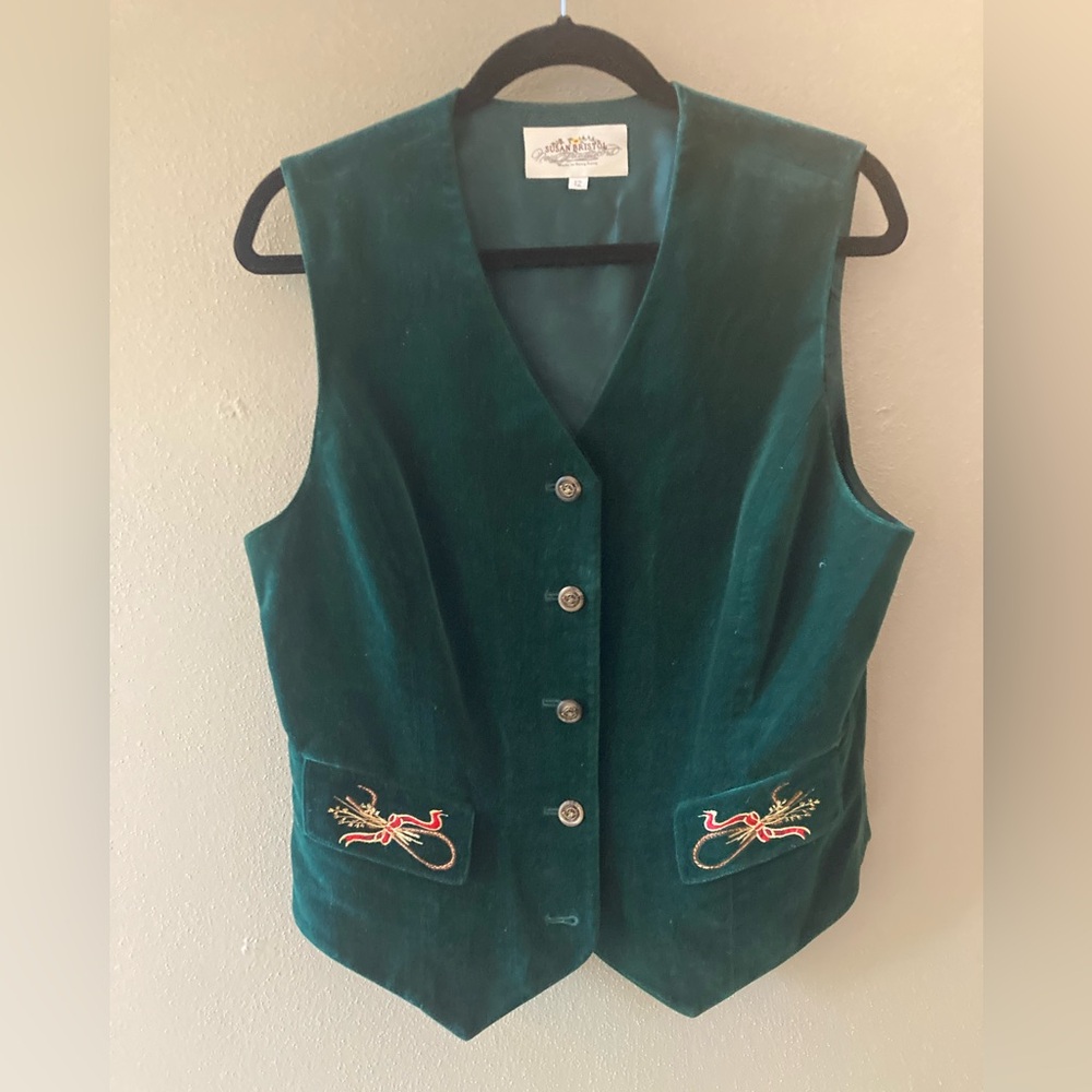 Vintage 90s Susan Bristol Emerald Green Velvet Vest - Size 12